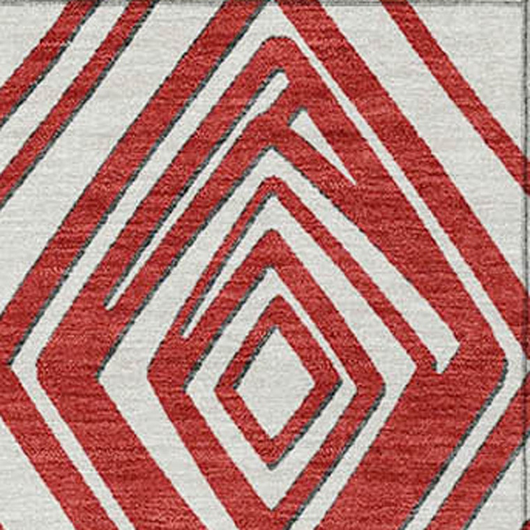 5' X 8' Red And Ivory Geometric Washable Indoor Outdoor Area Rug - 608219098087