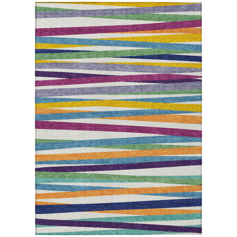 5' X 8' Blue Green And Copper Striped Washable Indoor Outdoor Area Rug