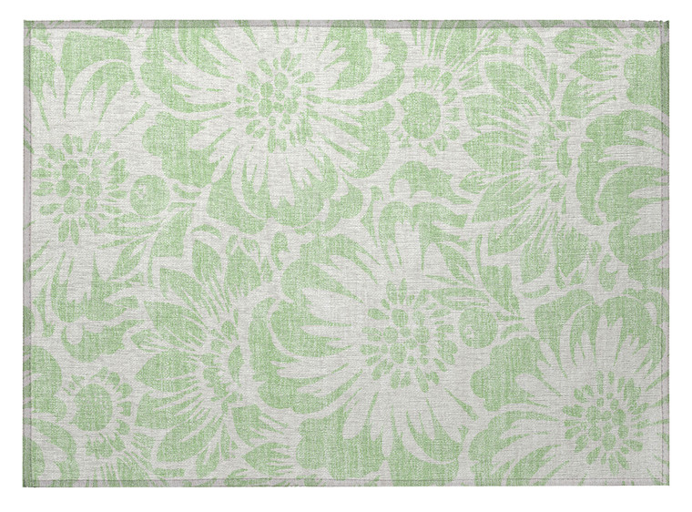 2' X 3' Mint Green and Ivory Floral Washable Non Skid Indoor Outdoor Area Rug