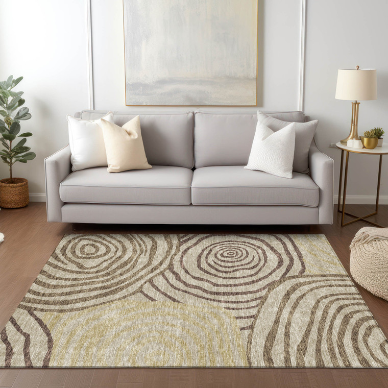 3' X 5' Brown Taupe And Beige Abstract Washable Indoor Outdoor Area Rug Transitional Style - Brown, Taupe, Beige Color