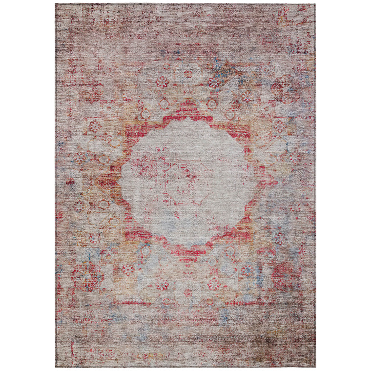 3' X 5' Red Gray And Blue Oriental Washable Indoor Outdoor Area Rug