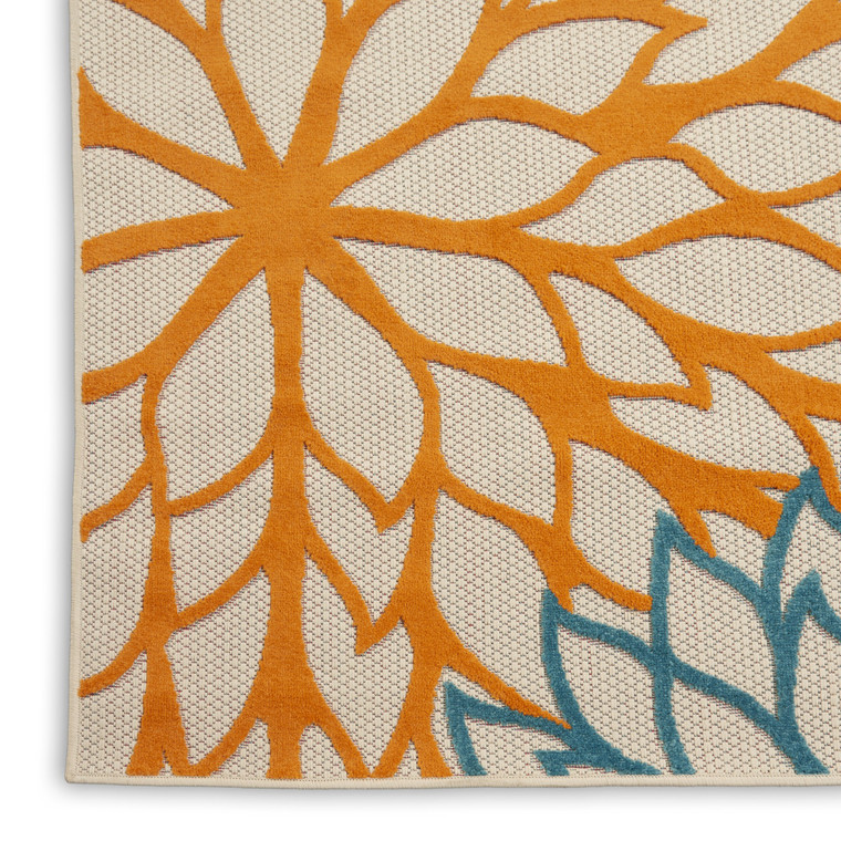 6' X 9' Ivory Yellow Orange Green And Blue Floral Indoor Outdoor Area Rug