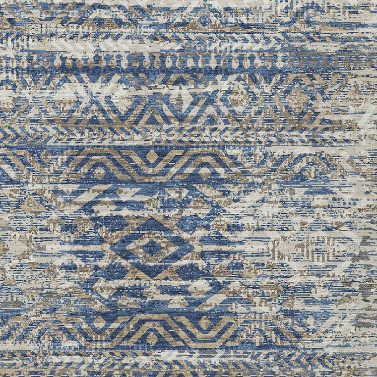 5' X 8' Blue And Beige Moroccan Washable Indoor Outdoor Area Rug