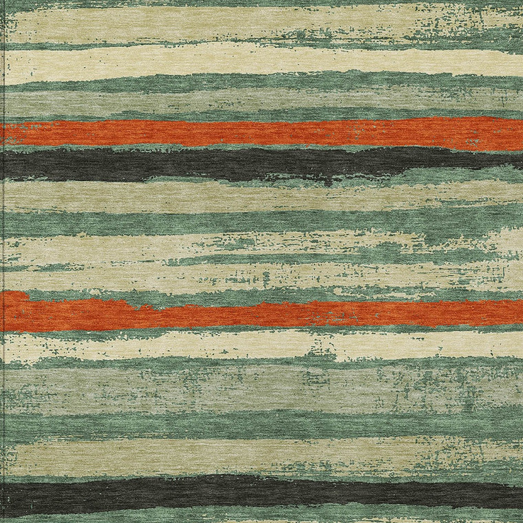 5' X 8' Sage Black And Red Striped Washable Indoor Outdoor Area Rug
