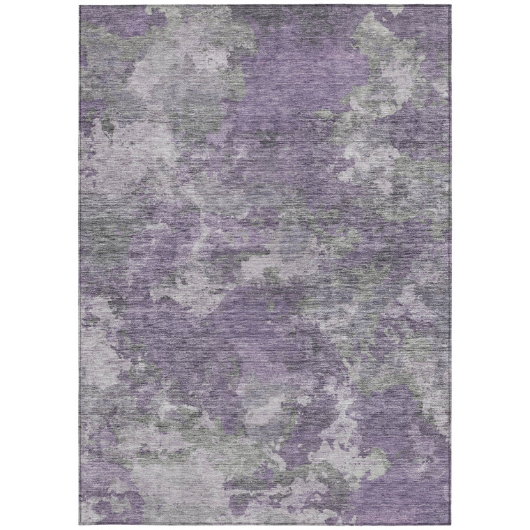 3' X 5' Purple And Gray Abstract Washable Indoor Outdoor Area Rug - Purple, Gray