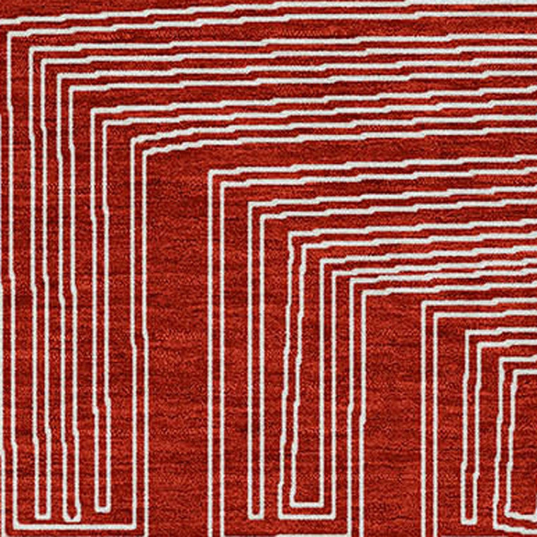 3' X 5' Red And Ivory Geometric Washable Indoor Outdoor Area Rug Transitional Style - Red, Ivory Color