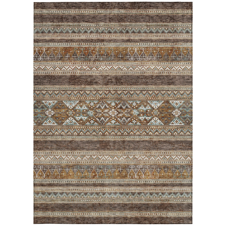 5' X 8' Chocolate And Gray Southwestern Washable Indoor Outdoor Area Rug