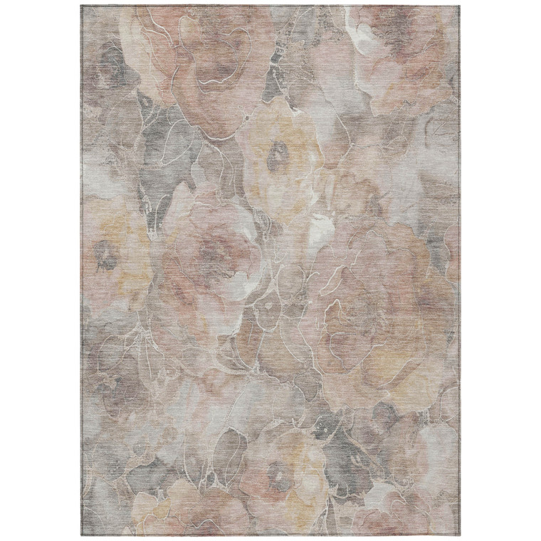 5' X 8' Taupe And Gray Floral Washable Indoor Outdoor Area Rug