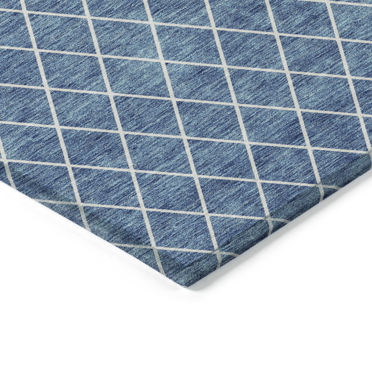 3' X 5' Denim Blue And Ivory Geometric Washable Indoor Outdoor Area Rug Transitional Style - Denim Blue, Ivory Color