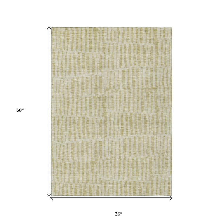 3' X 5' Beige And Tan Striped Washable Indoor Outdoor Area Rug