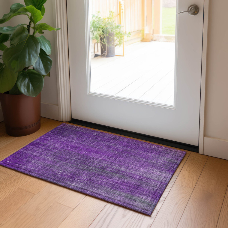 2' X 3' Purple Striped Washable Non Skid Indoor Outdoor Area Rug Transitional Style - Purple Color