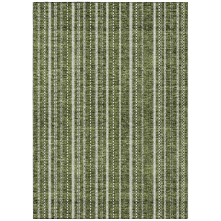 5' X 8' Olive Green And Ivory Striped Washable Indoor Outdoor Area Rug - Olive Green, Ivory