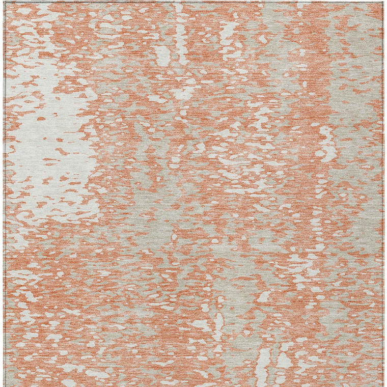 5' X 8' Coral And Ivory Abstract Washable Indoor Outdoor Area Rug - 880016809268
