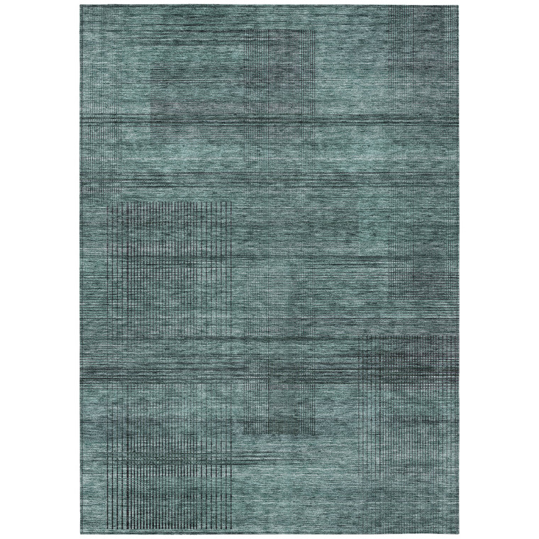 3' X 5' Teal Blue Aqua And Gray Striped Washable Indoor Outdoor Area Rug Transitional Style - Teal Blue, Aqua, Gray Color