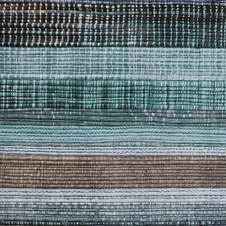 3' X 5' Teal Blue And Brown Striped Washable Indoor Outdoor Area Rug