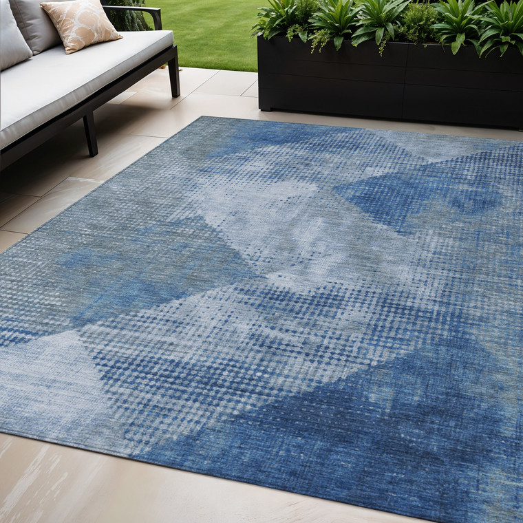 5' X 8' Blue And Gray Geometric Washable Indoor Outdoor Area Rug