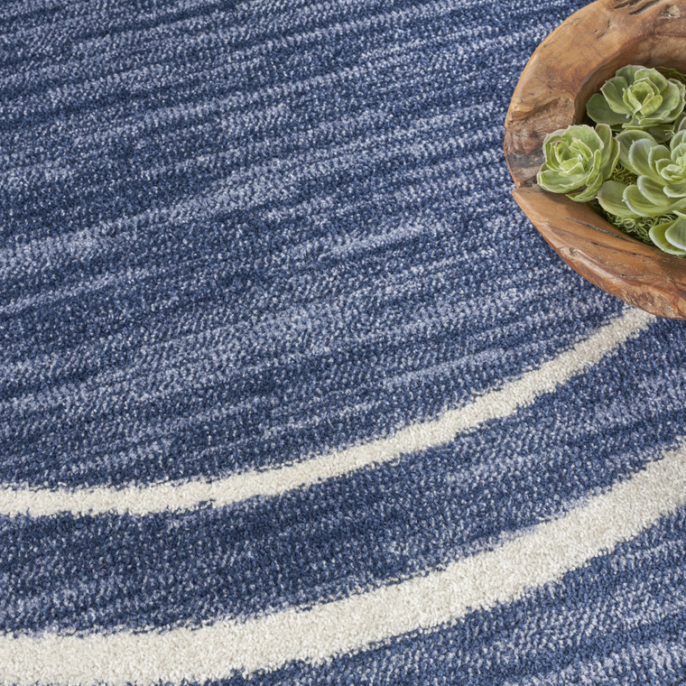 4' Navy Blue And Ivory Round Indoor Outdoor Area Rug