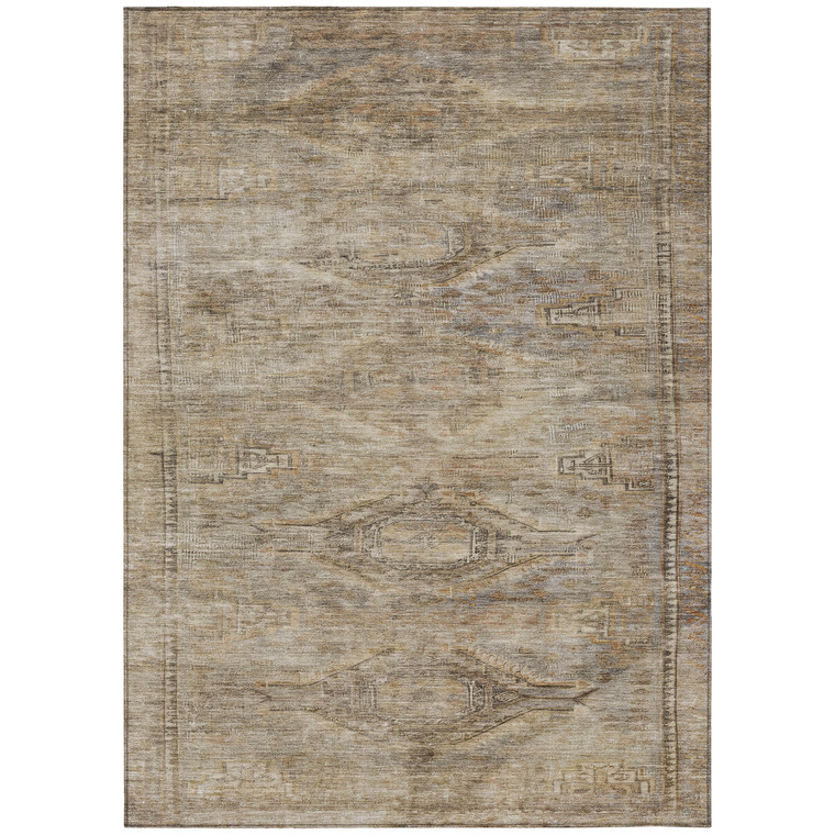 5' X 8' Brown And Taupe Aztec Washable Indoor Outdoor Area Rug
