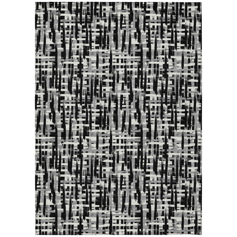 3' X 5' Black Gray And Ivory Abstract Washable Indoor Outdoor Area Rug Transitional Style - Black, Gray, Ivory Color