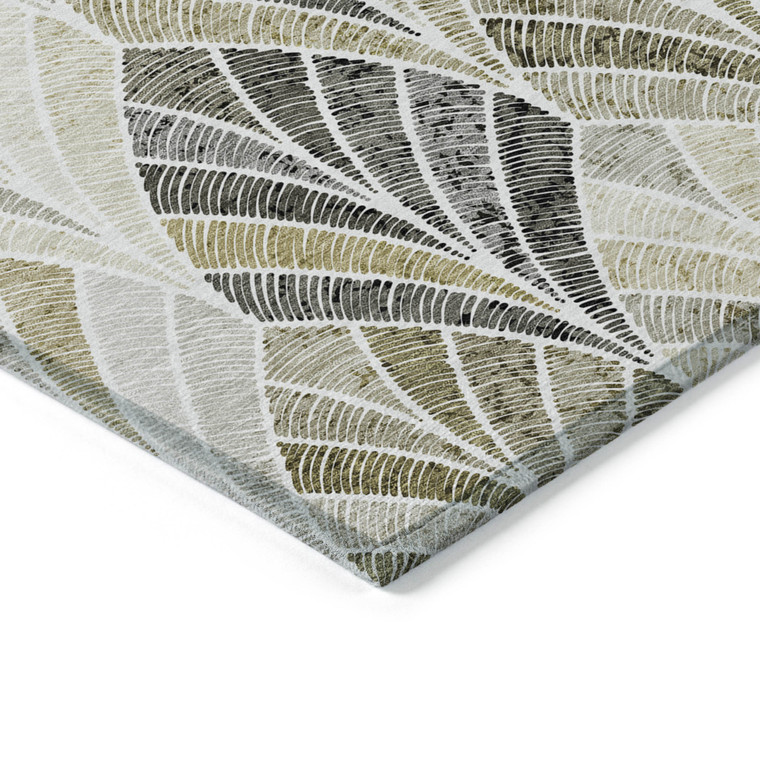 5' X 8' Taupe Ivory And Brown Geometric Washable Indoor Outdoor Area Rug