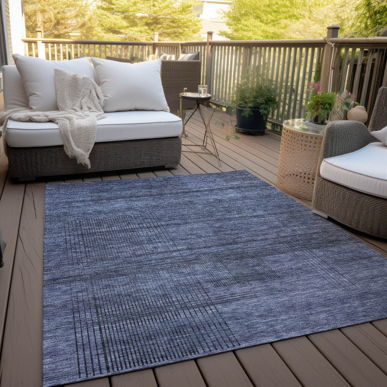 5' X 8' Navy Blue And Gray Striped Washable Indoor Outdoor Area Rug - 608219096106