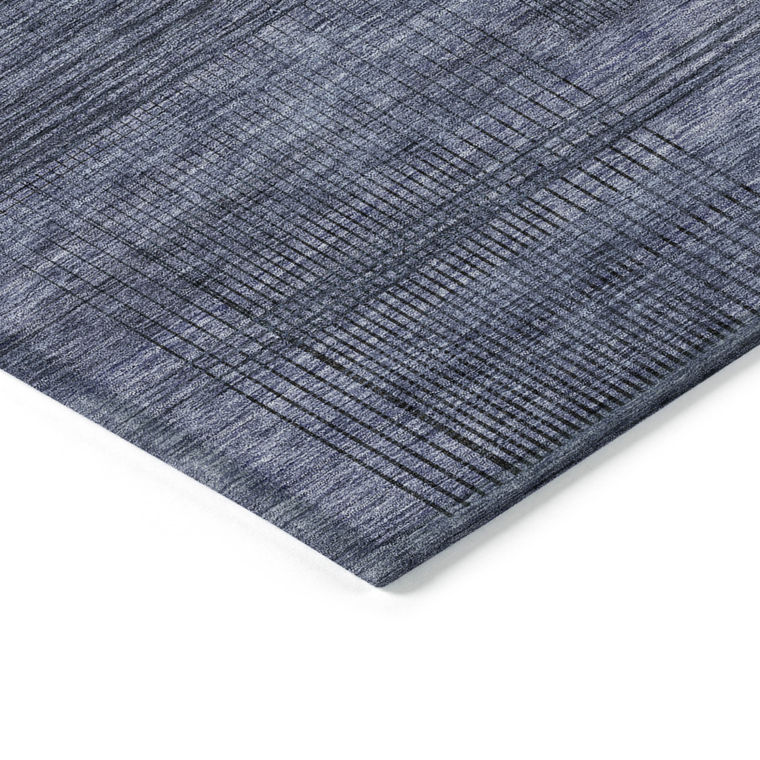 5' X 8' Navy Blue And Gray Striped Washable Indoor Outdoor Area Rug