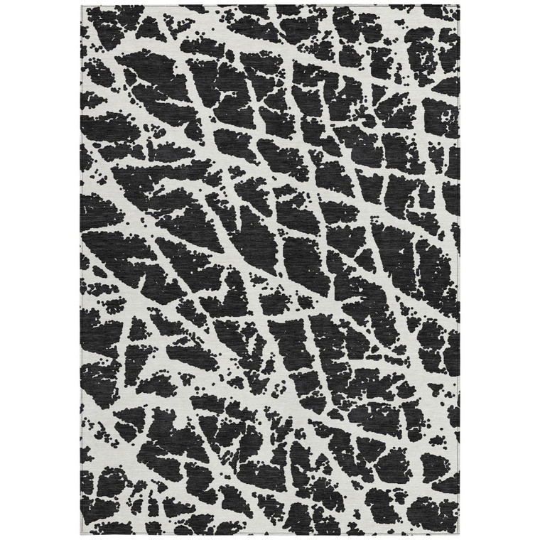 5' X 8' Black and White Abstract Washable Non Skid Indoor Outdoor Area Rug