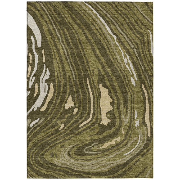 5' X 8' Olive Green And Beige Abstract Washable Indoor Outdoor Area Rug - Olive Green, Beige