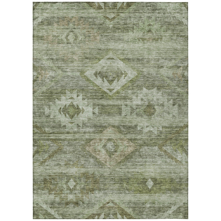 3' X 5' Olive Green And Fern Green Southwestern Washable Indoor Outdoor Area Rug - Olive Green, Fern Green