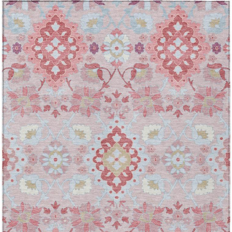 5' X 8' Blush Sky Blue And Brown Oriental Washable Indoor Outdoor Area Rug