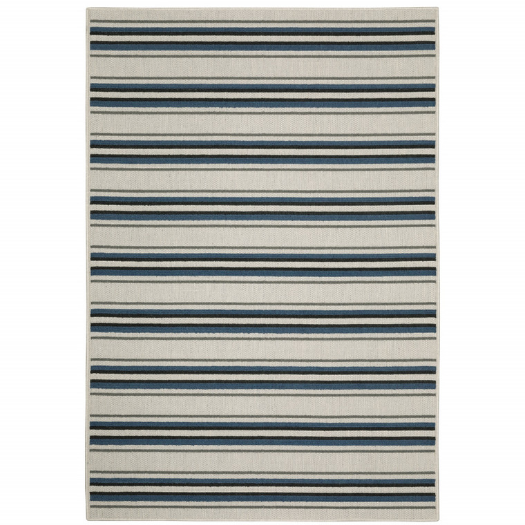 5' X 7' Blue and Beige Geometric Stain Resistant Indoor Outdoor Area Rug - Blue, Beige