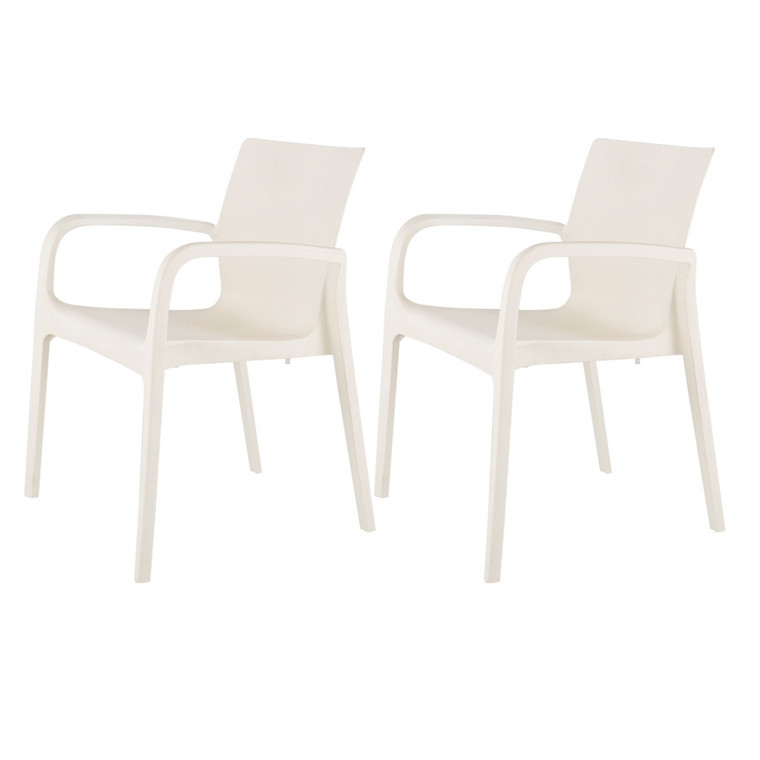 Set of Two White Heavy Duty Plastic Outdoor Stacking Dining Chairs - White