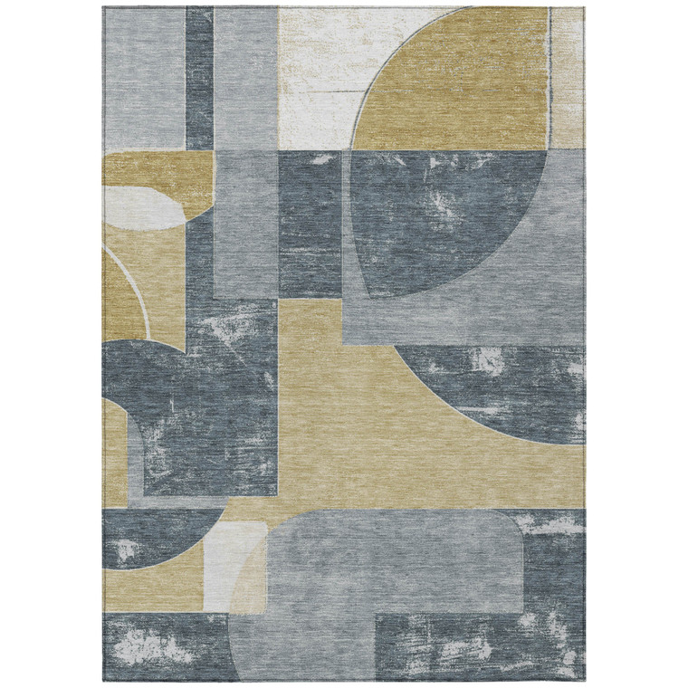 3' X 5' Gray And Gold Geometric Washable Indoor Outdoor Area Rug