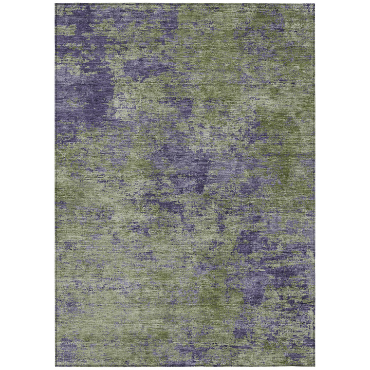 3' X 5' Olive Green And Dark Purple Abstract Washable Indoor Outdoor Area Rug