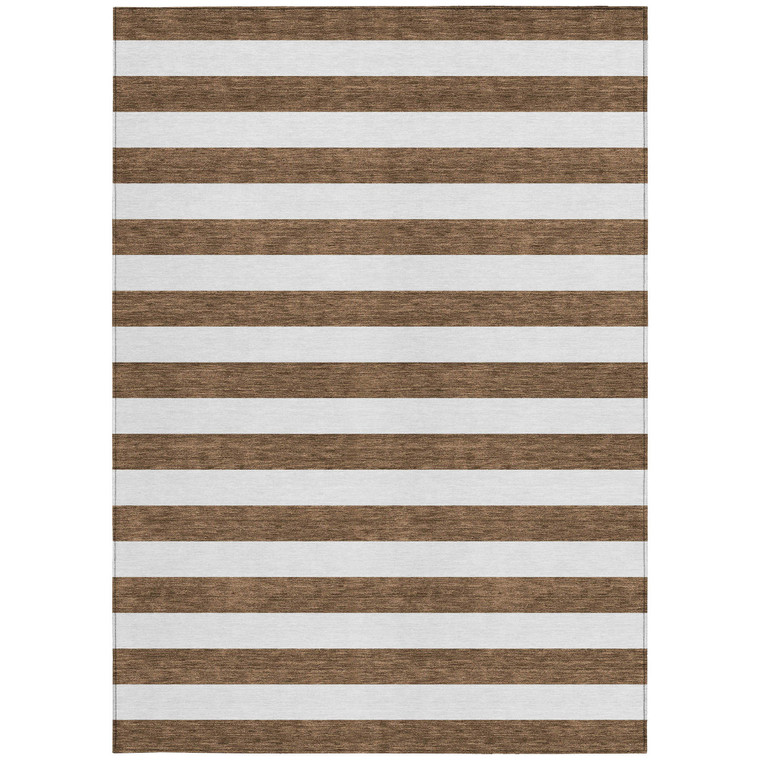 5' X 8' Chocolate Striped Washable Non Skid Indoor Outdoor Area Rug
