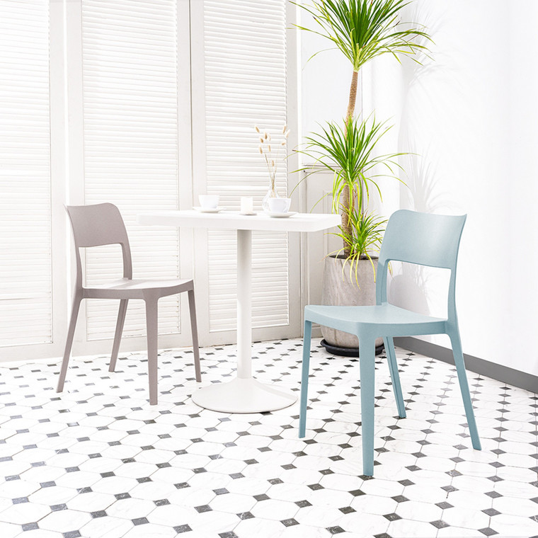 Set of Two Baby Blue Heavy Duty Plastic Outdoor Stacking Accent Chairs