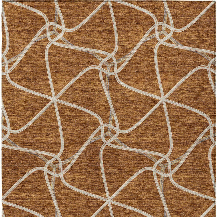3' X 5' Orange And Ivory Geometric Washable Indoor Outdoor Area Rug Contemporary Style - Orange, Ivory Color