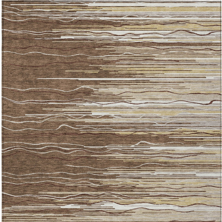 3' X 5' Brown Beige And Ivory Striped Washable Indoor Outdoor Area Rug - 608219379292