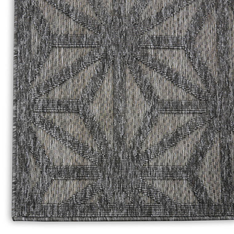 10' Dark Gray And Light Gray Geometric Indoor Outdoor Runner Rug