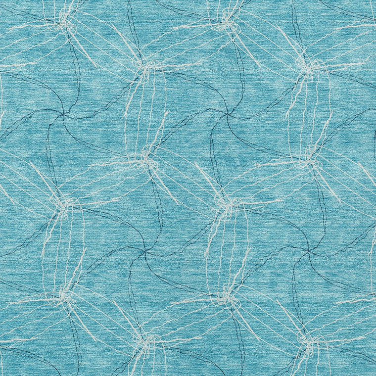 3' X 5' Aqua And Ivory Geometric Washable Indoor Outdoor Area Rug - Aqua, Ivory