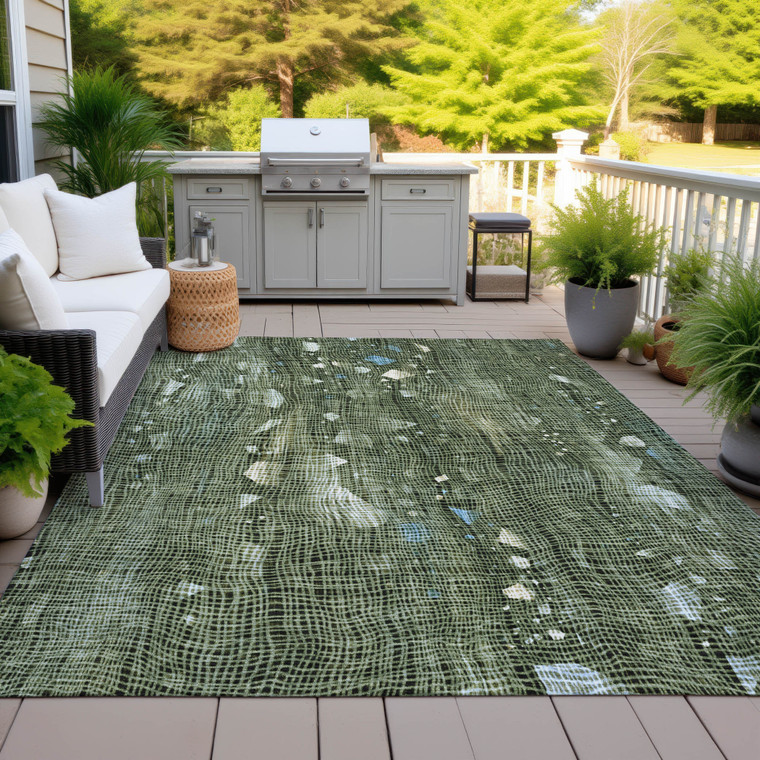 3' X 5' Fern Green And Beige Abstract Washable Indoor Outdoor Area Rug - Fern Green, Beige