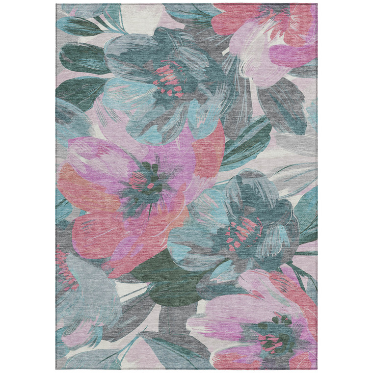 5' X 8' Teal Blue And Aqua Floral Washable Indoor Outdoor Area Rug Transitional Style - Teal Blue, Aqua Color