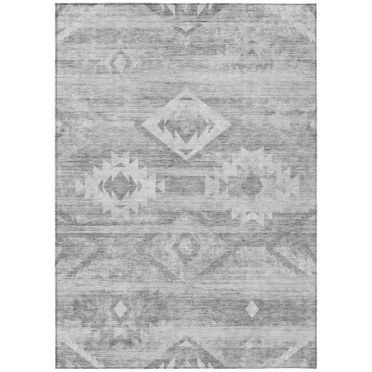 5' X 8' Silver Gray And Charcoal Southwestern Washable Indoor Outdoor Area Rug