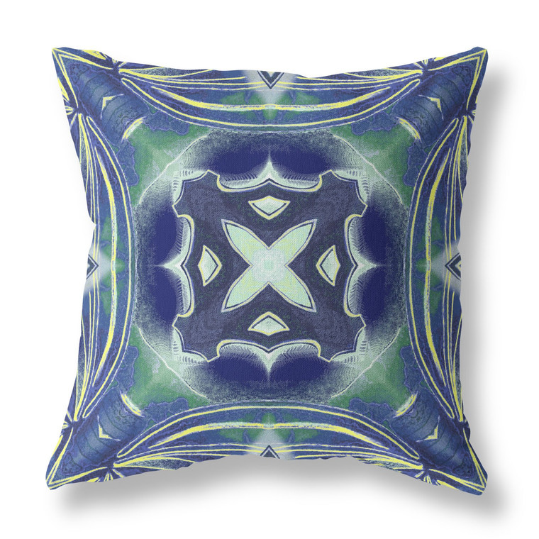 20" X 20" Evening Green Blown Seam Geometric Indoor Outdoor Throw Pillow