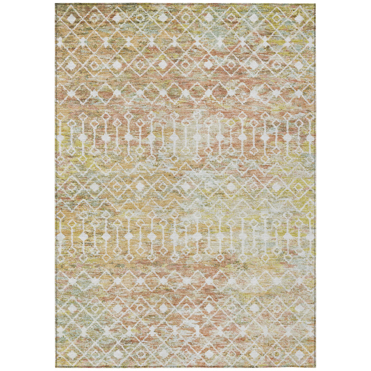 5' X 8' Peach And Ivory Argyle Washable Indoor Outdoor Area Rug