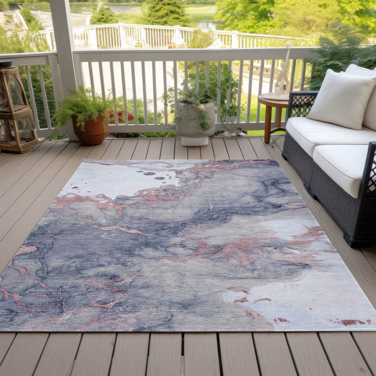 5' X 8' Blush And Gray Abstract Washable Indoor Outdoor Area Rug - Blush, Gray