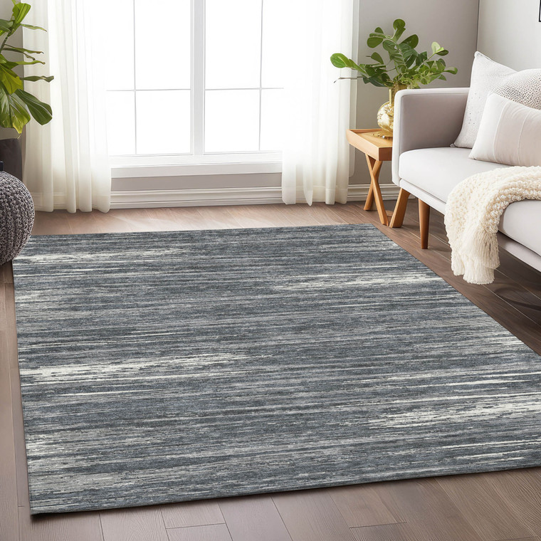 3' X 5' Gray And Ivory Striped Washable Indoor Outdoor Area Rug Transitional Style - Gray, Ivory Color