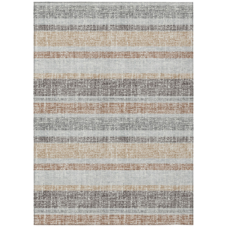 5' X 8' Gray And Silver Striped Washable Indoor Outdoor Area Rug - Gray, Silver