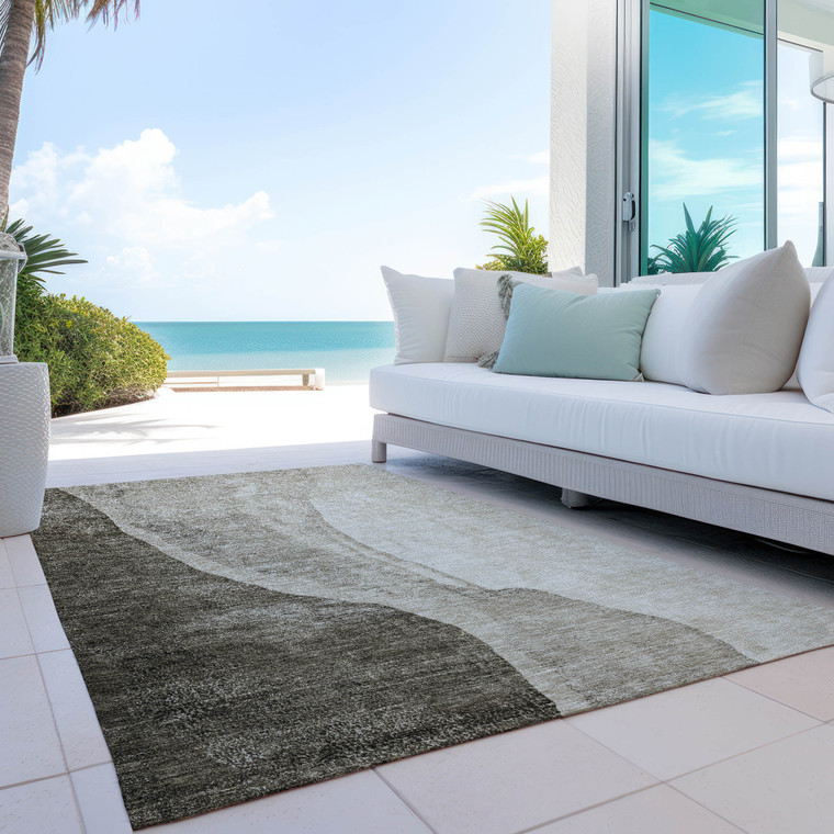 3' X 5' Taupe And Brown Abstract Washable Indoor Outdoor Area Rug