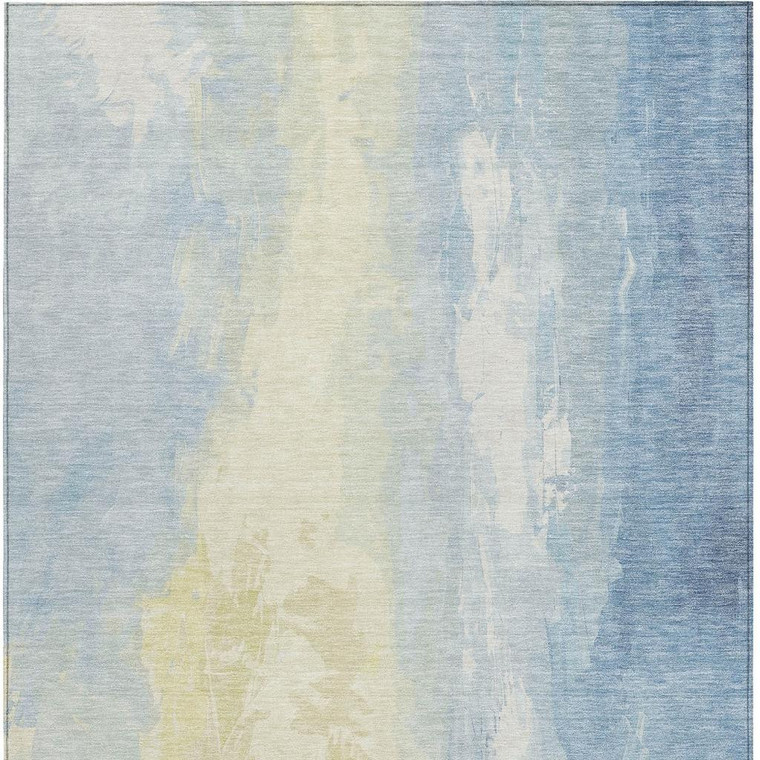 3' X 5' Denim Blue And Beige Abstract Washable Indoor Outdoor Area Rug